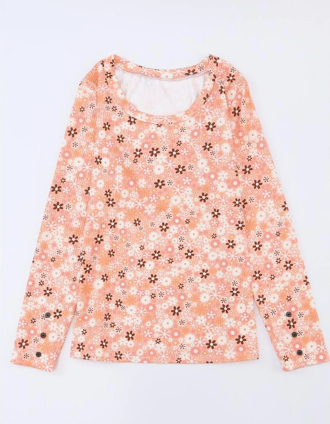 Orange Floral Knit Long Sleeve Top