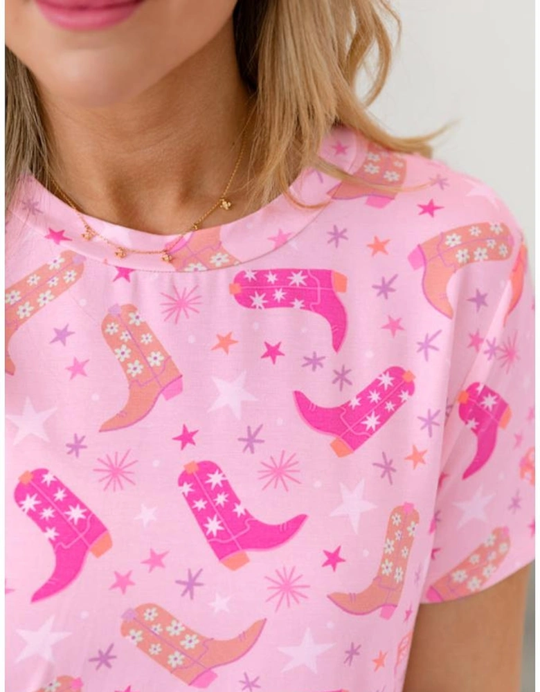 Pink Western Boots Printed Short 2pcs Lounge Set