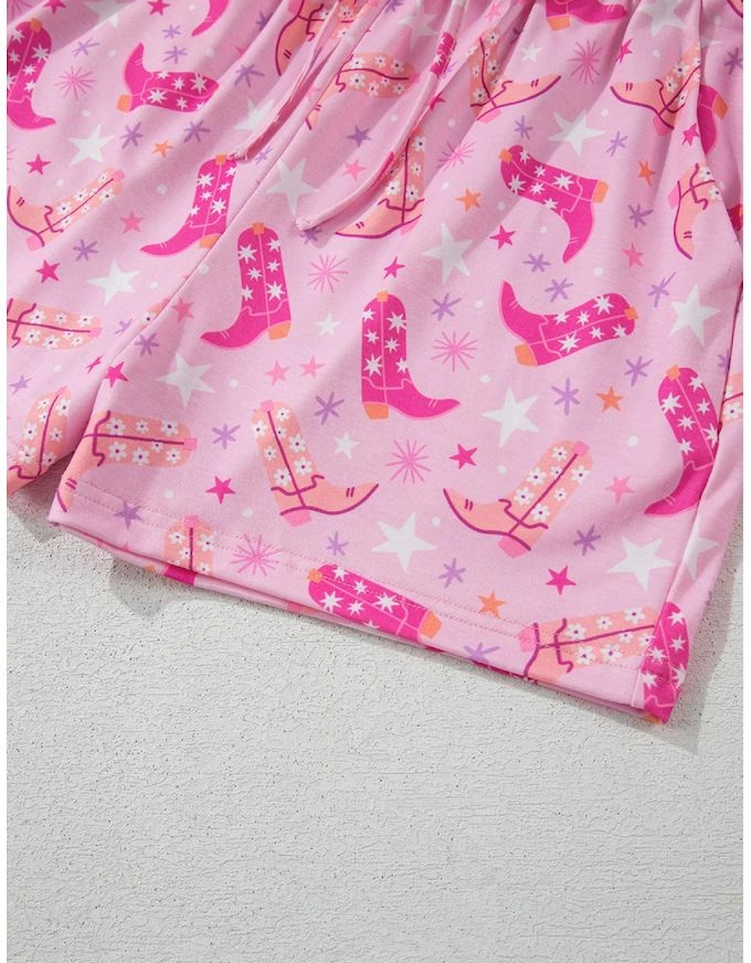 Pink Western Boots Printed Short 2pcs Lounge Set