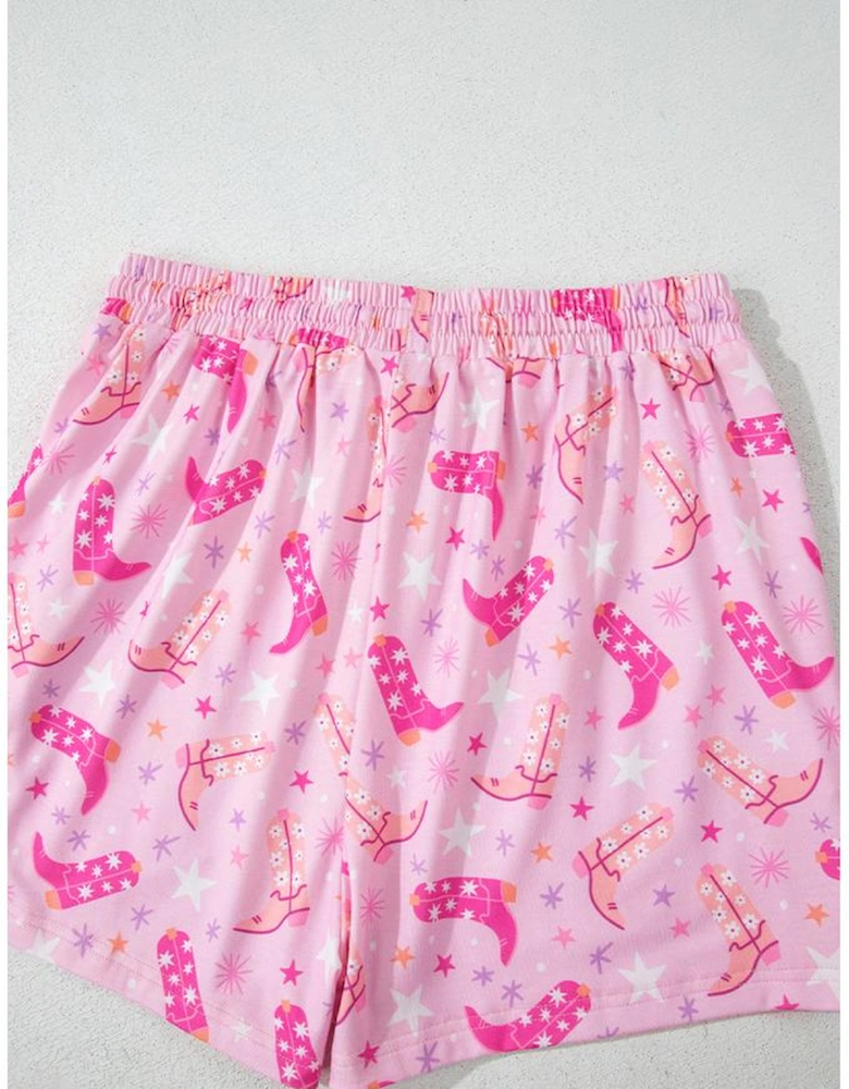 Pink Western Boots Printed Short 2pcs Lounge Set