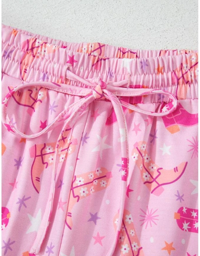 Pink Western Boots Printed Short 2pcs Lounge Set