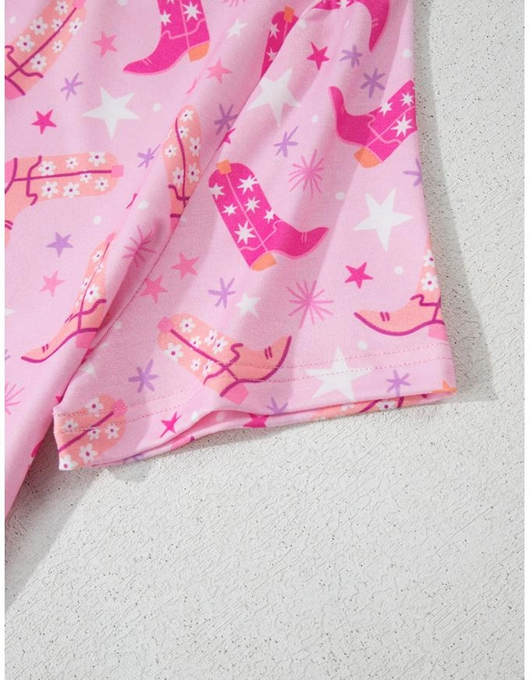 Pink Western Boots Printed Short 2pcs Lounge Set