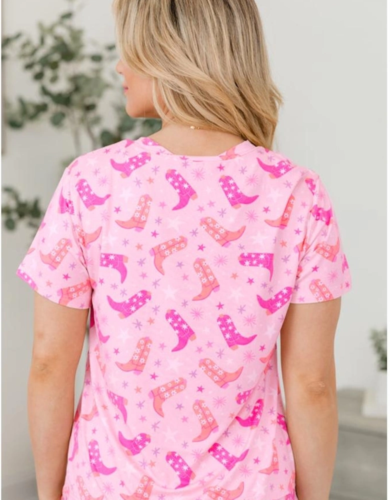 Pink Western Boots Printed Short 2pcs Lounge Set