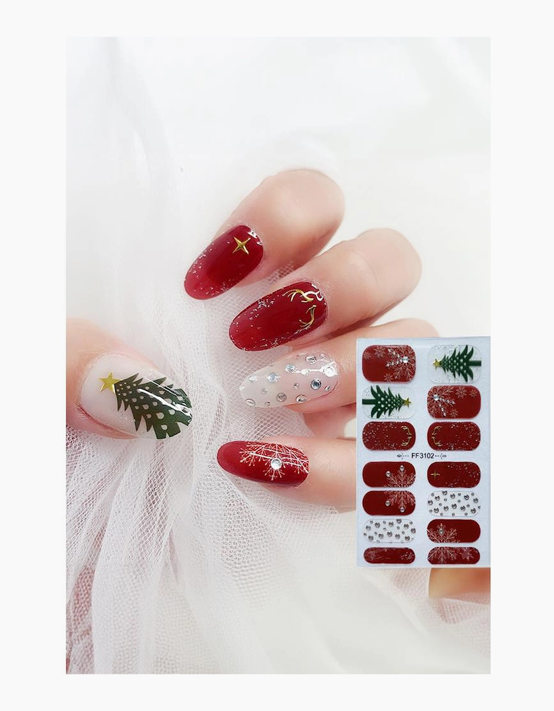 Azura Exchange Racing Red Christmas Tree Snowflake Rhinestone Gel Nail Stickers