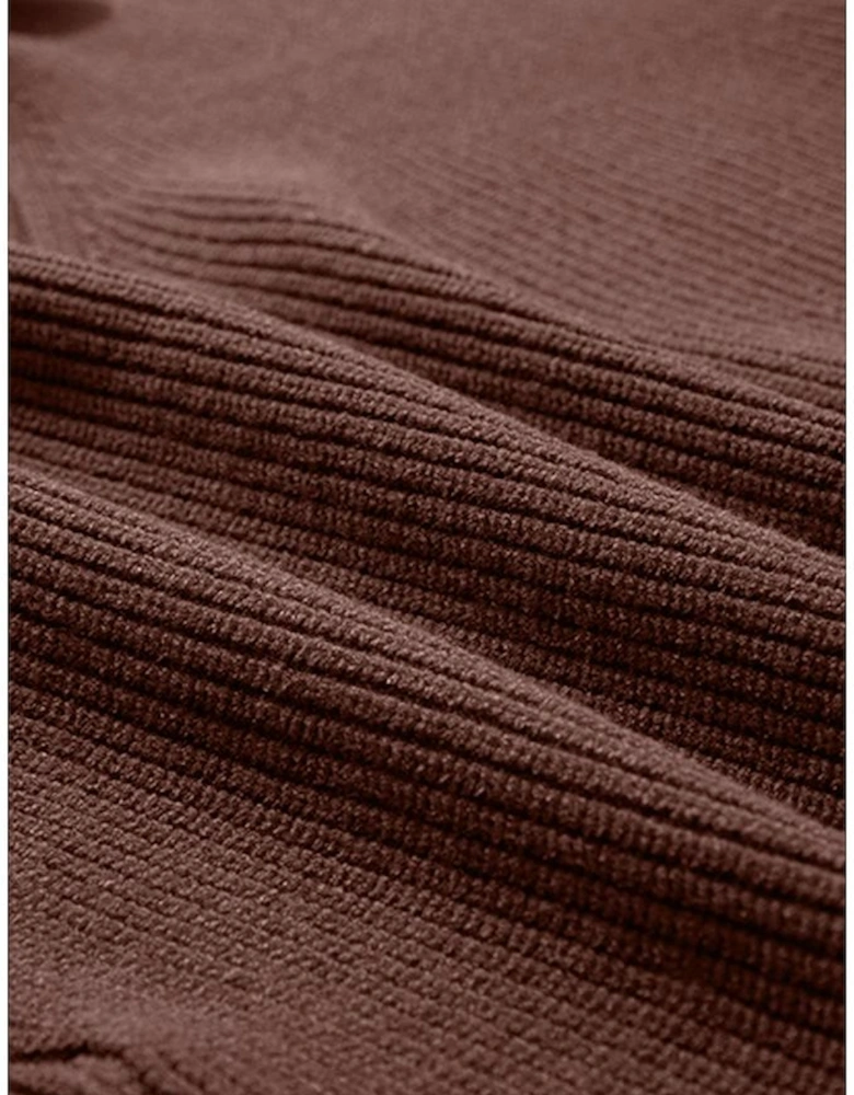 Coffee Lantern Sleeve V Neck Knot Back Sweater