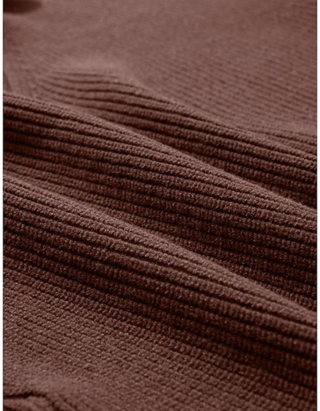 Coffee Lantern Sleeve V Neck Knot Back Sweater