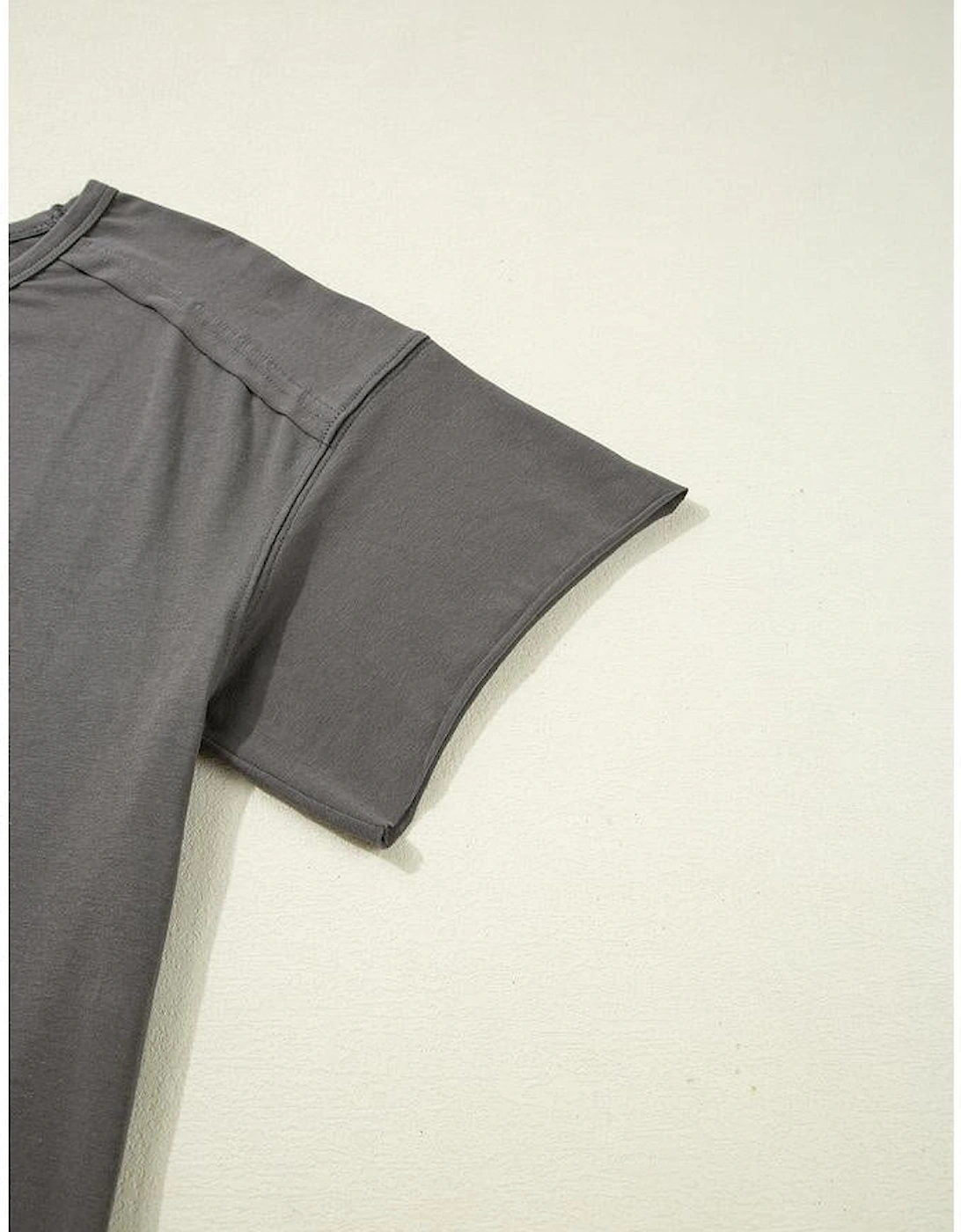 Medium Grey Lace Bow Raw Edge Drop Shoulder Casual T Shirt