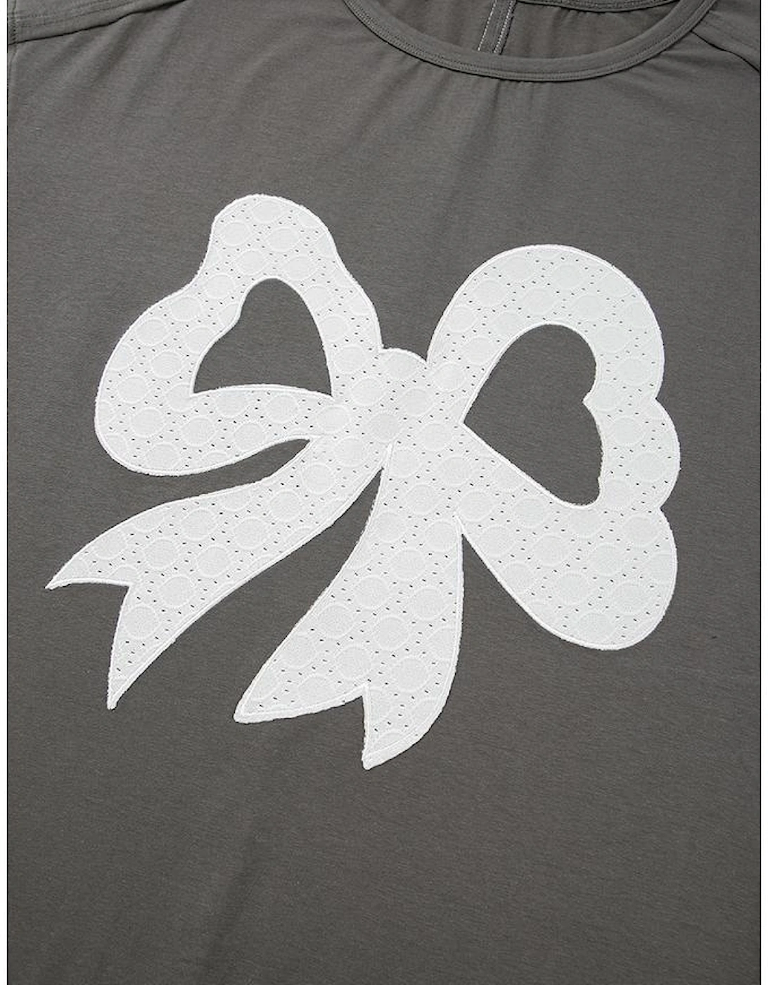 Medium Grey Lace Bow Raw Edge Drop Shoulder Casual T Shirt