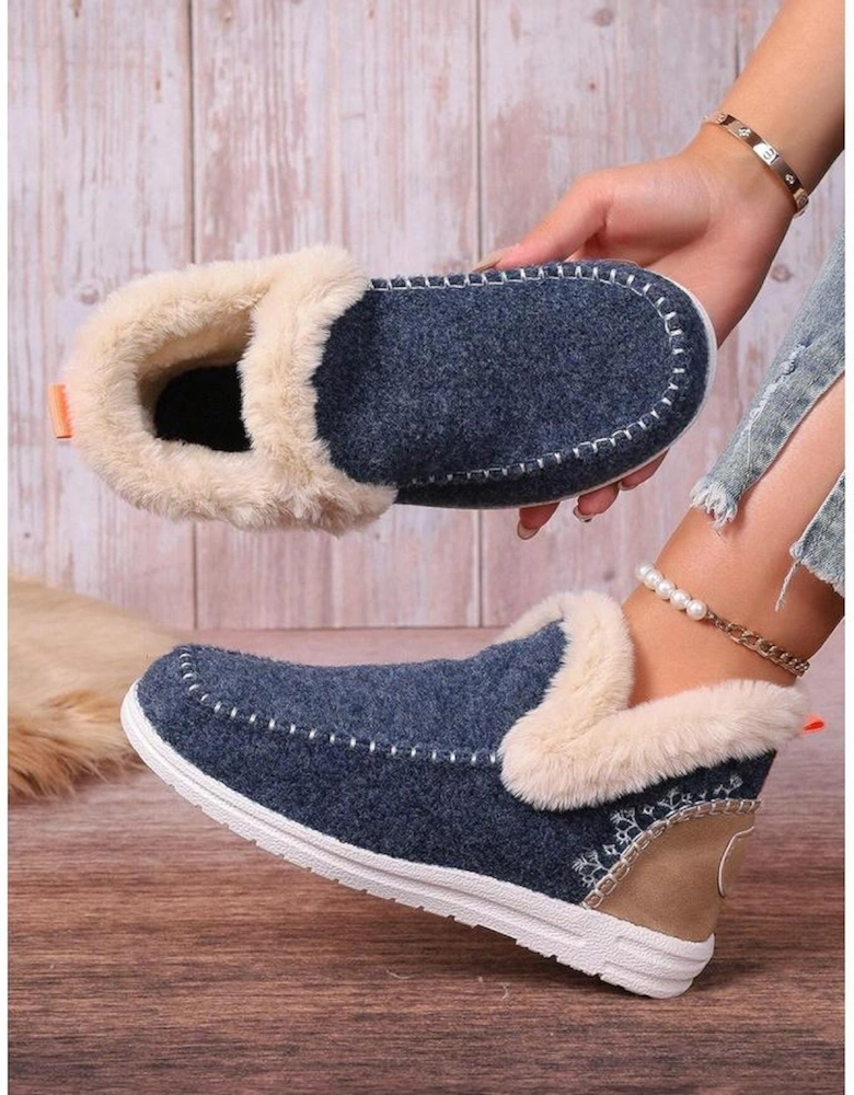 Blue Suede Stitching Patchwork Plush Lined Anklet Boots