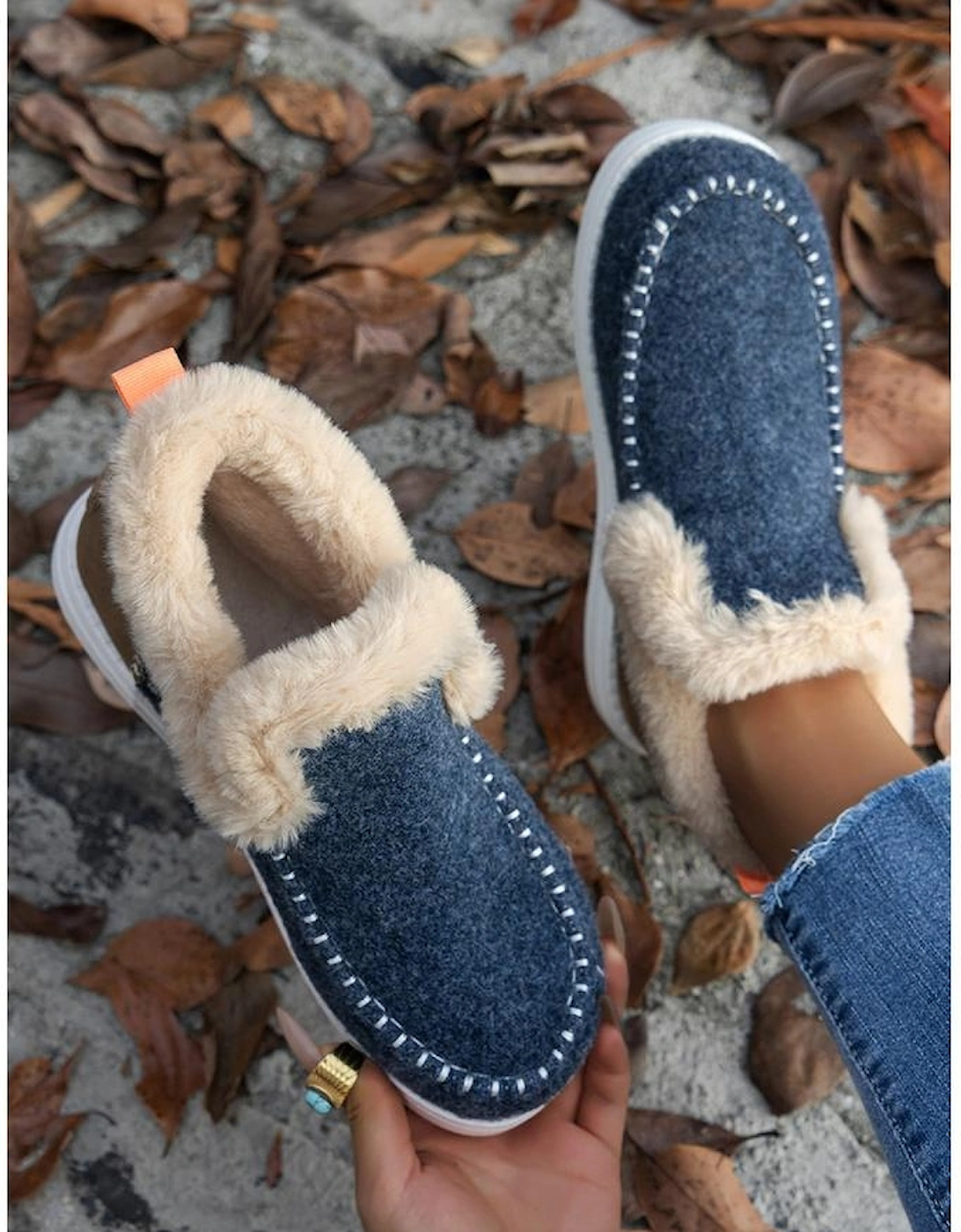 Blue Suede Stitching Patchwork Plush Lined Anklet Boots, 9 of 8