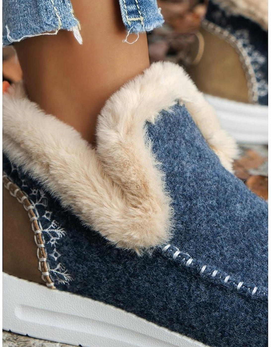 Blue Suede Stitching Patchwork Plush Lined Anklet Boots