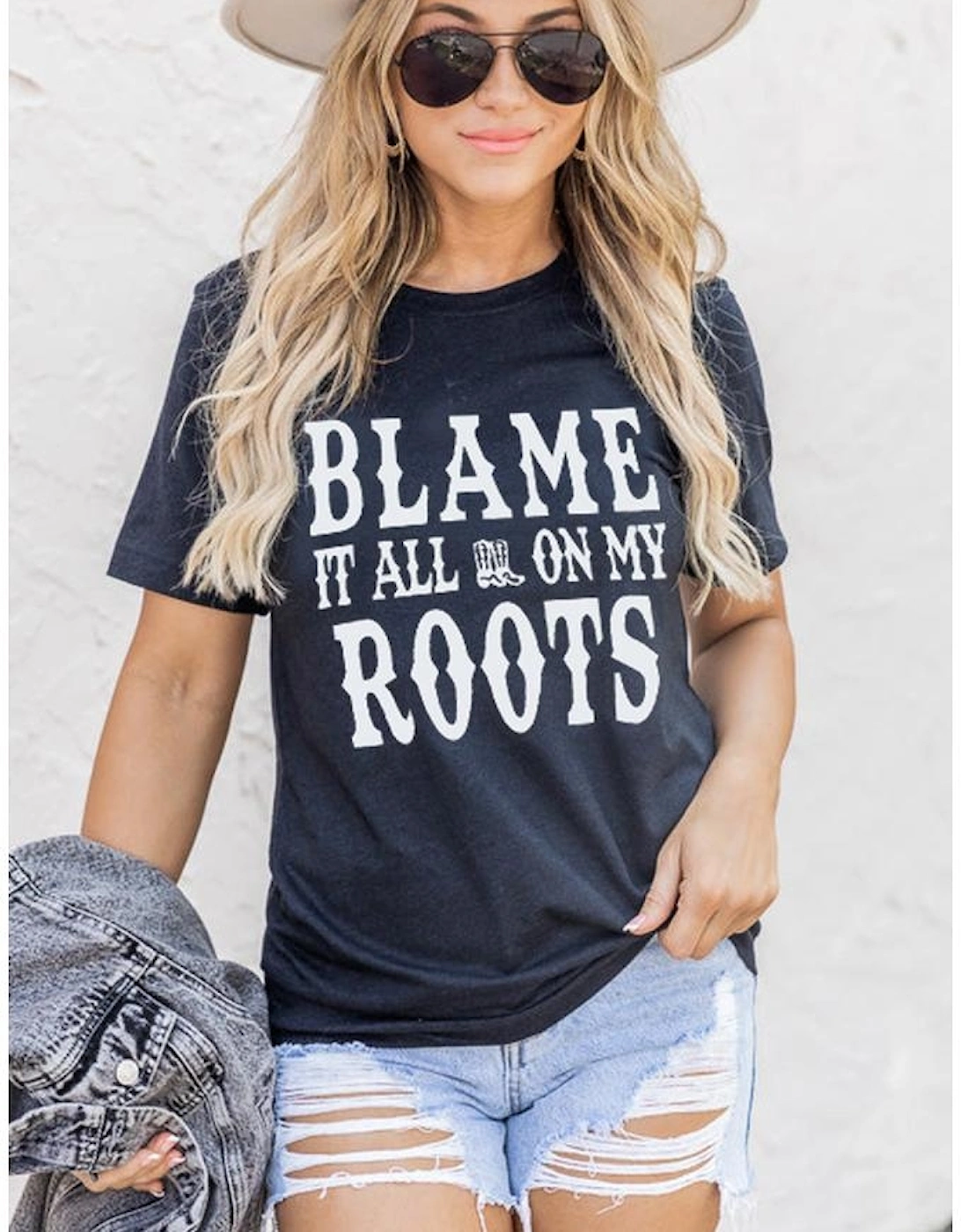 Black Blame It All On My Roots Graphic Tee