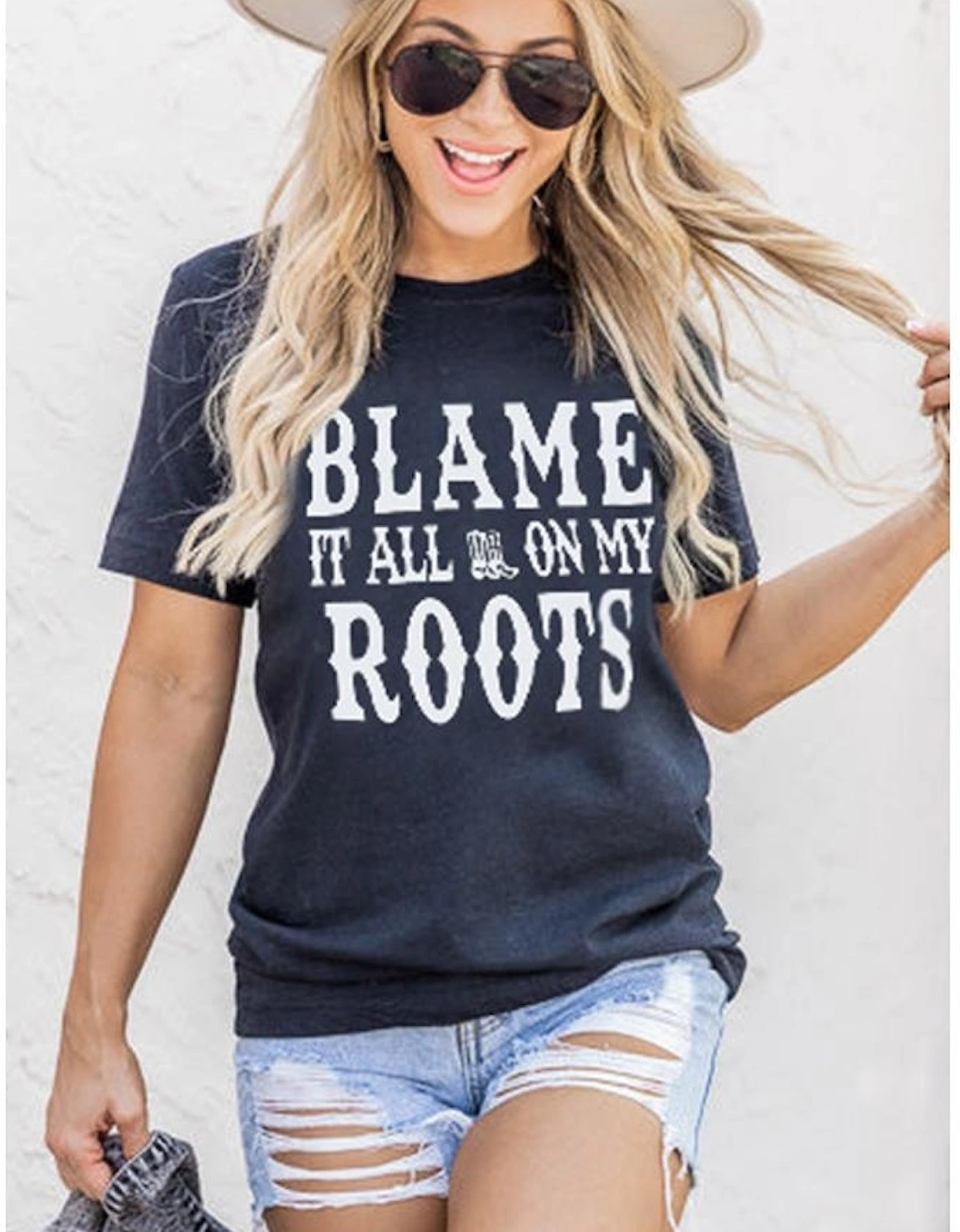 Black Blame It All On My Roots Graphic Tee