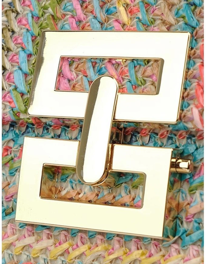 Multicolour Woven Metal Clasp Flap Handbag