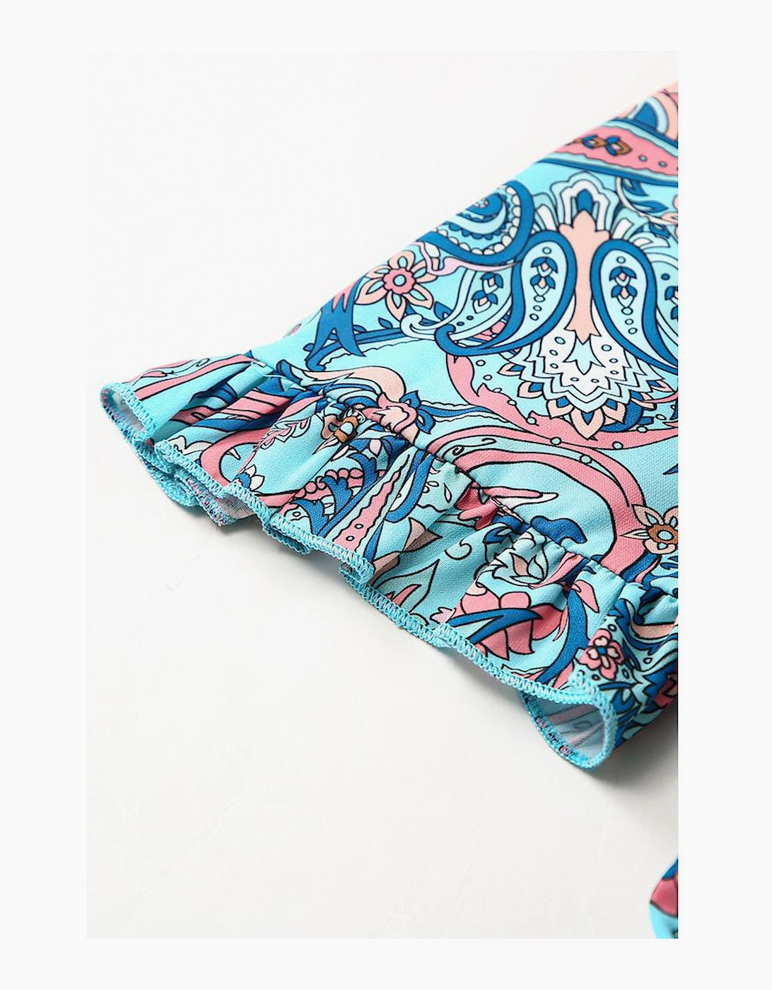 Sky Blue Paisley Print Boho Holiday Ruffle Tiered Maxi Dress