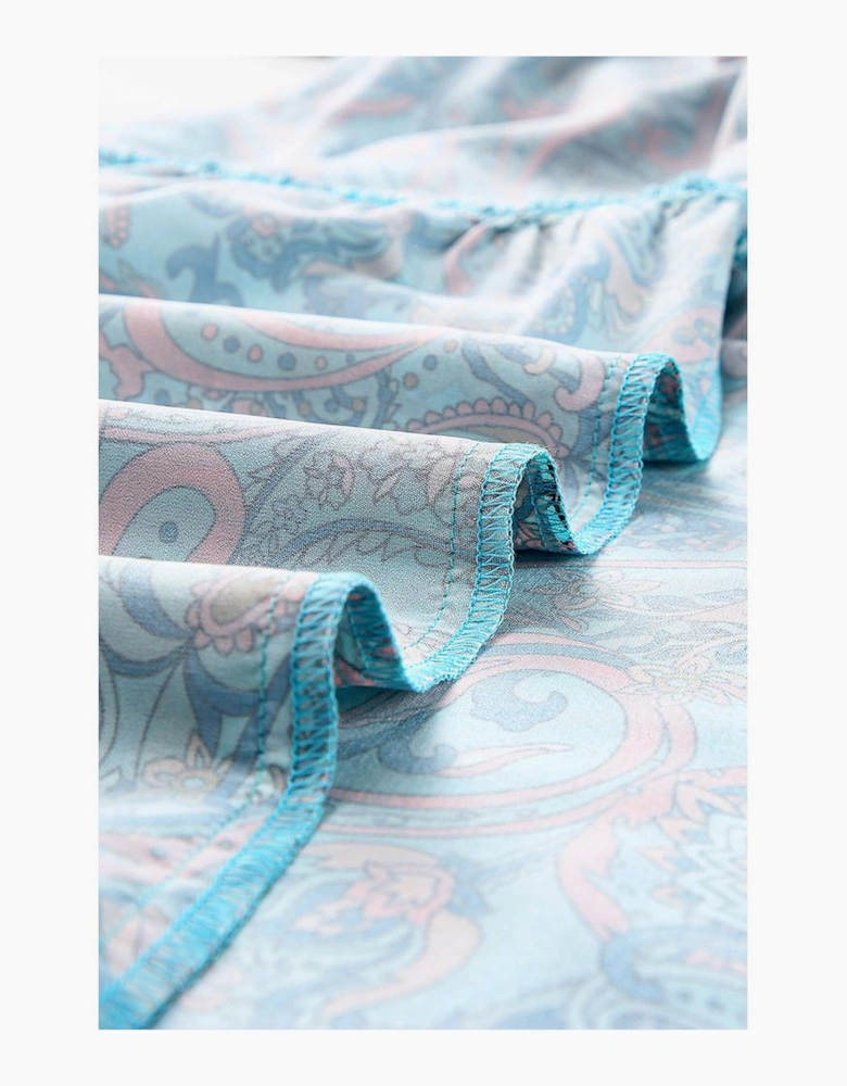 Sky Blue Paisley Print Boho Holiday Ruffle Tiered Maxi Dress