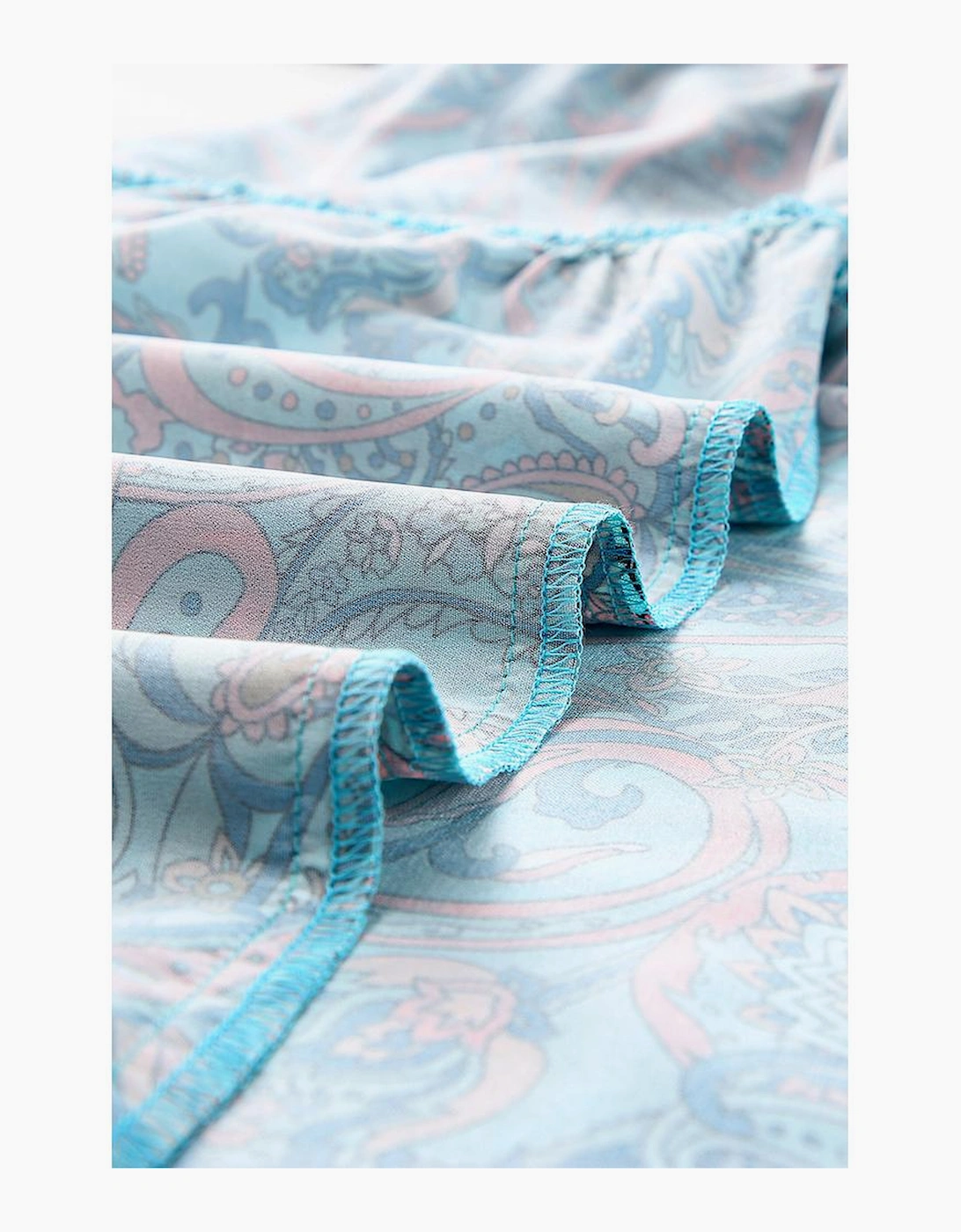 Sky Blue Paisley Print Boho Holiday Ruffle Tiered Maxi Dress