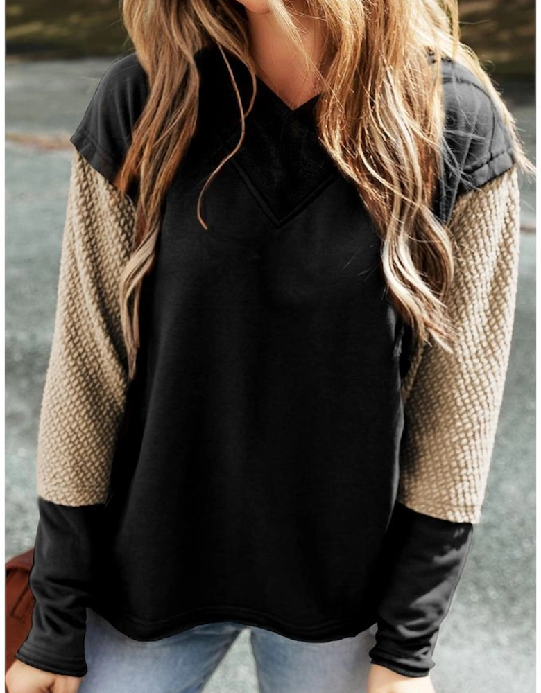 Black Contrast Sleeves Patchwork Colorblock Hoodie