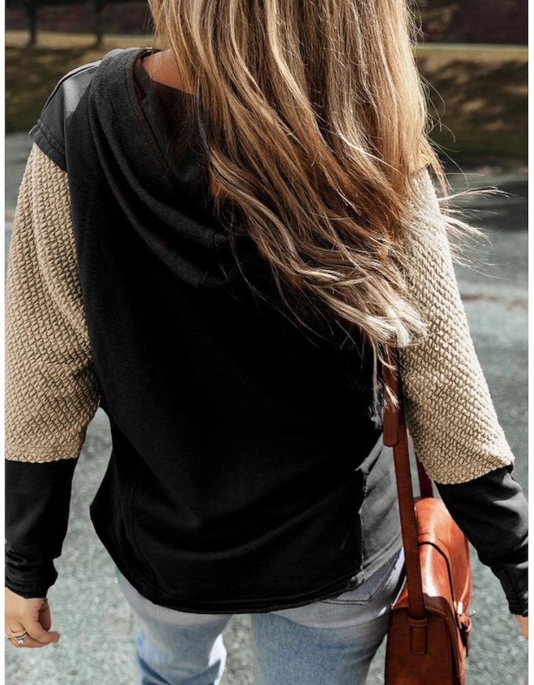 Black Contrast Sleeves Patchwork Colorblock Hoodie