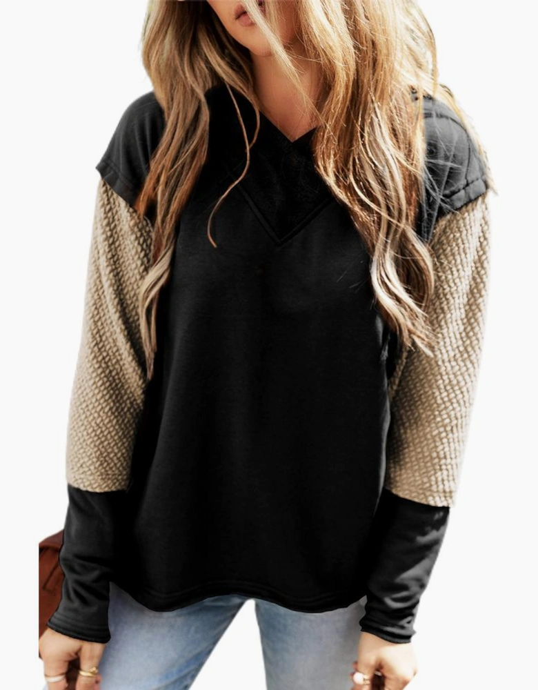 Black Contrast Sleeves Patchwork Colorblock Hoodie