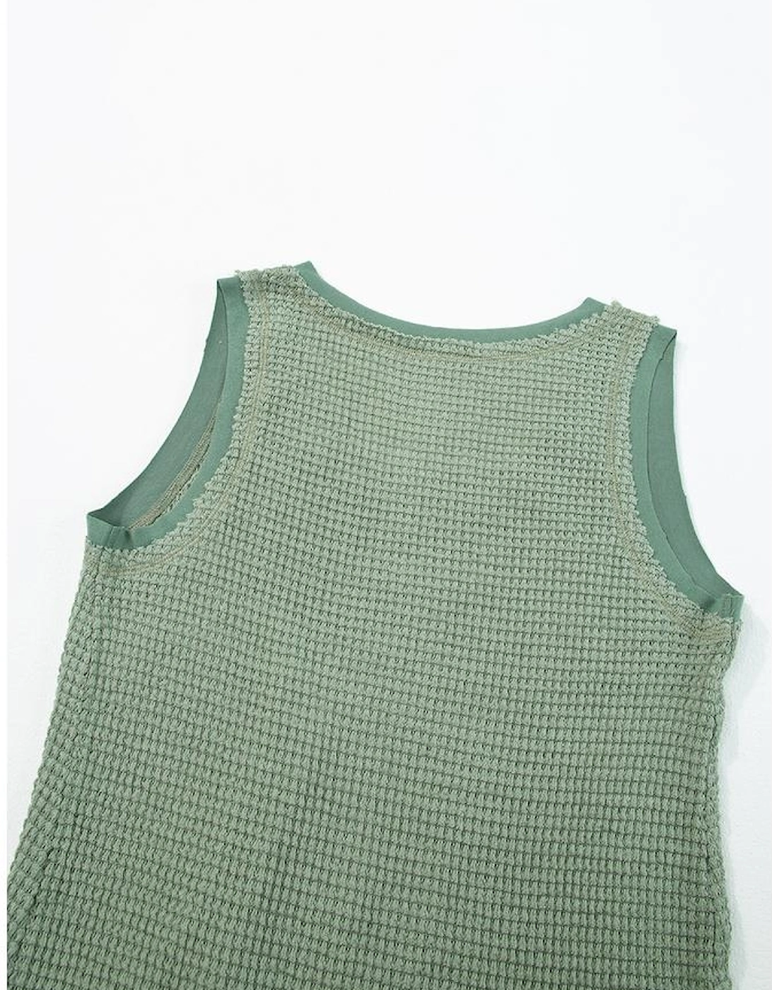Sea Green Scoop Neck Waffle Knit Flowy Vest