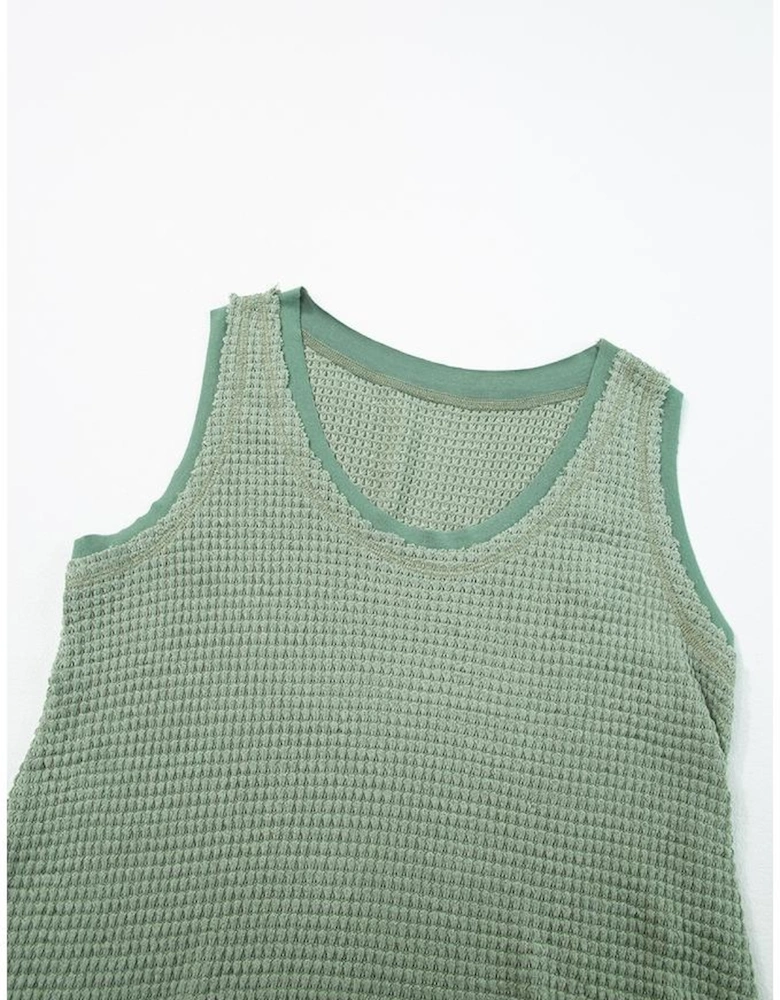 Sea Green Scoop Neck Waffle Knit Flowy Vest