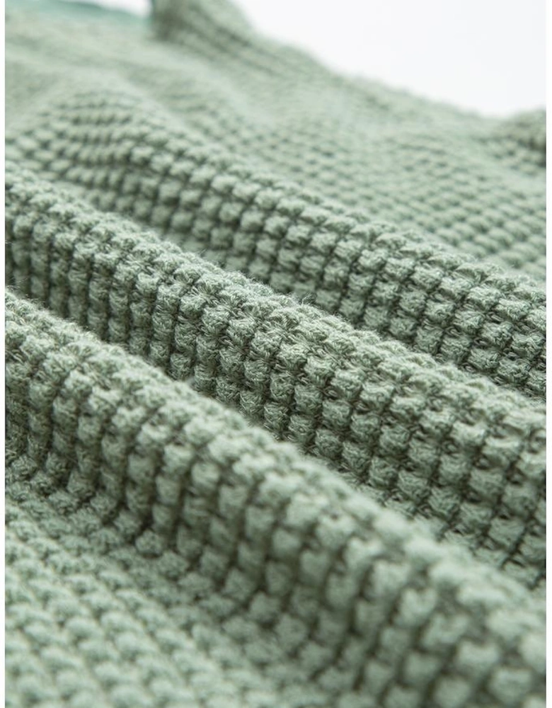 Sea Green Scoop Neck Waffle Knit Flowy Vest