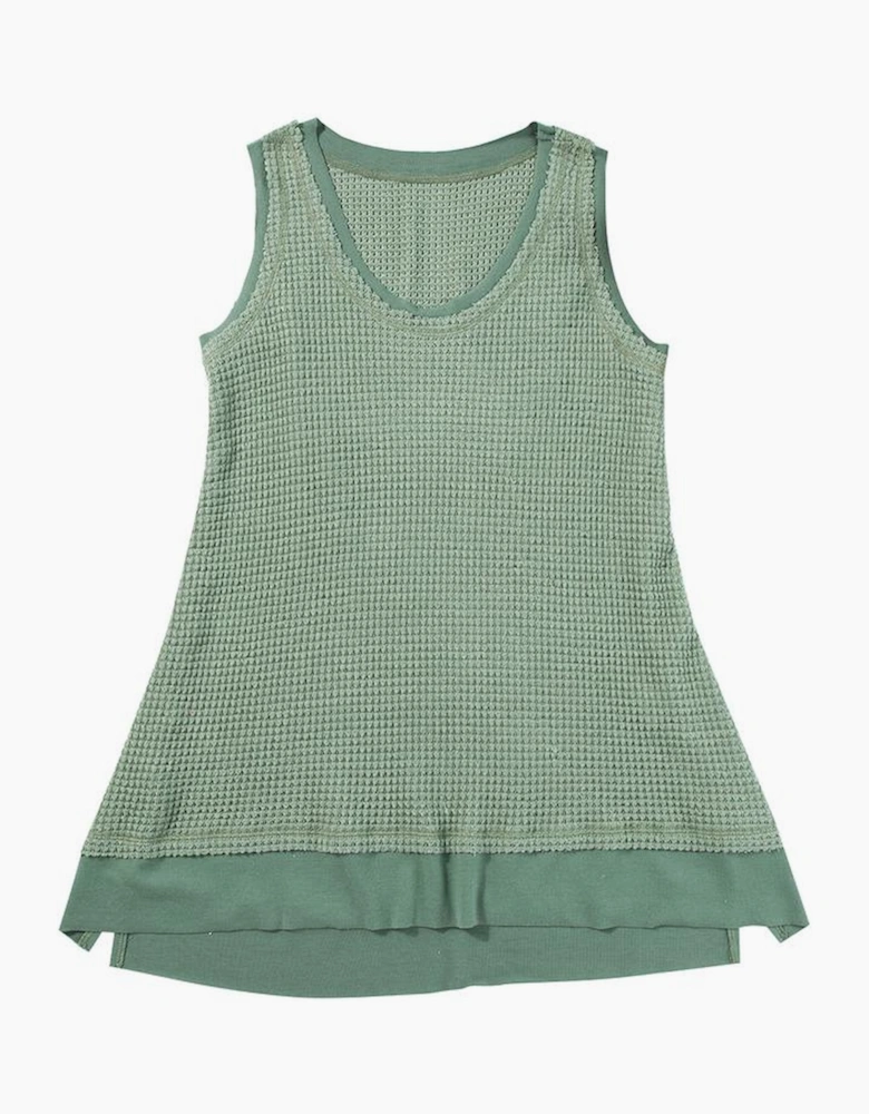 Sea Green Scoop Neck Waffle Knit Flowy Vest