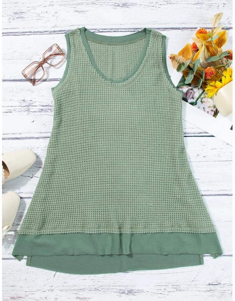 Sea Green Scoop Neck Waffle Knit Flowy Vest
