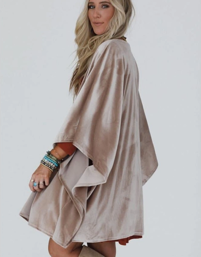 Smoke Gray 3/4 Sleeve Open Front Velvet Kimono
