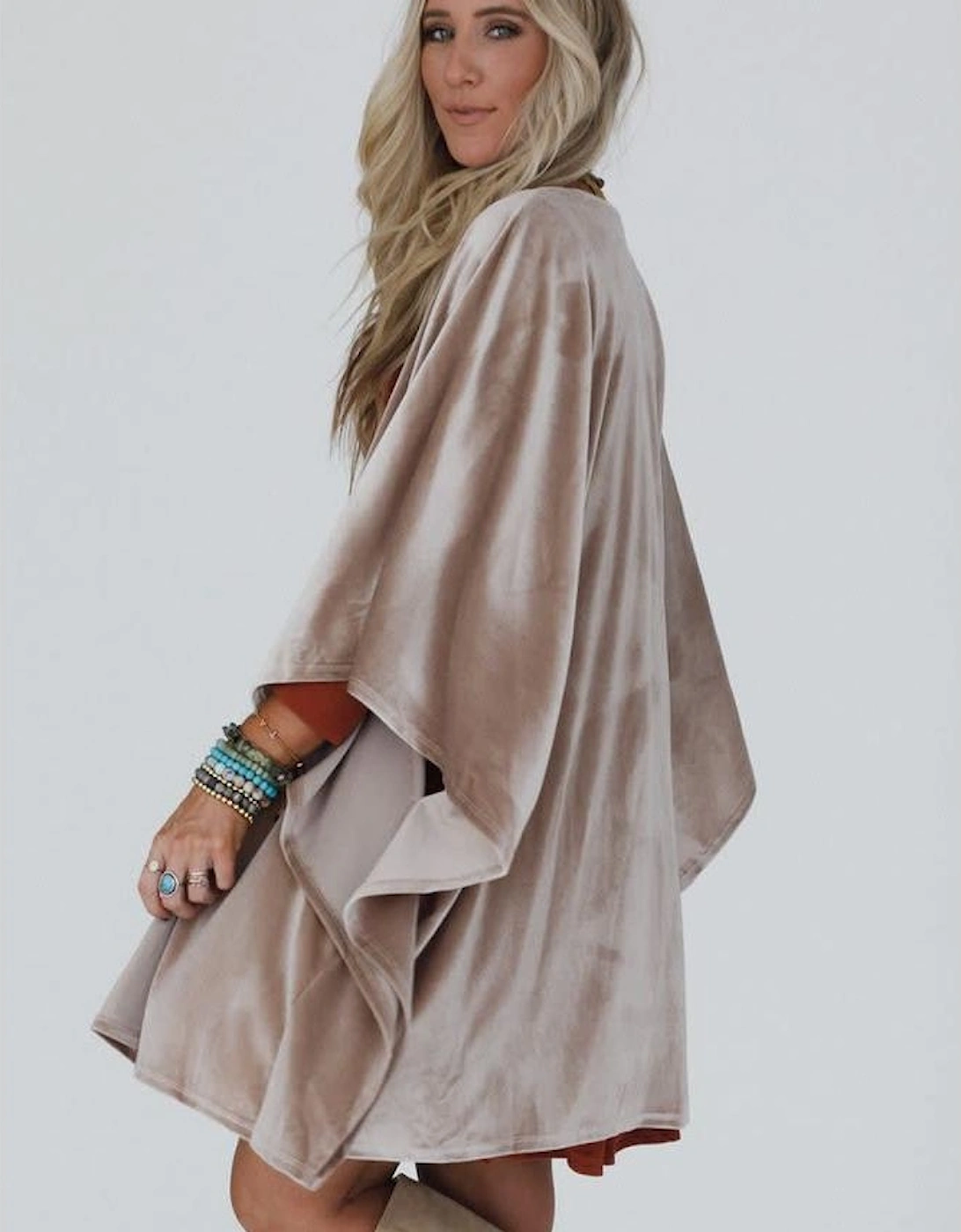 Smoke Gray 3/4 Sleeve Open Front Velvet Kimono, 7 of 6