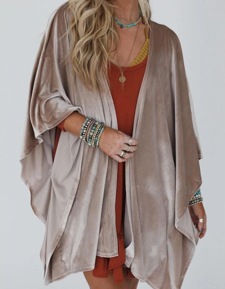 Smoke Gray 3/4 Sleeve Open Front Velvet Kimono