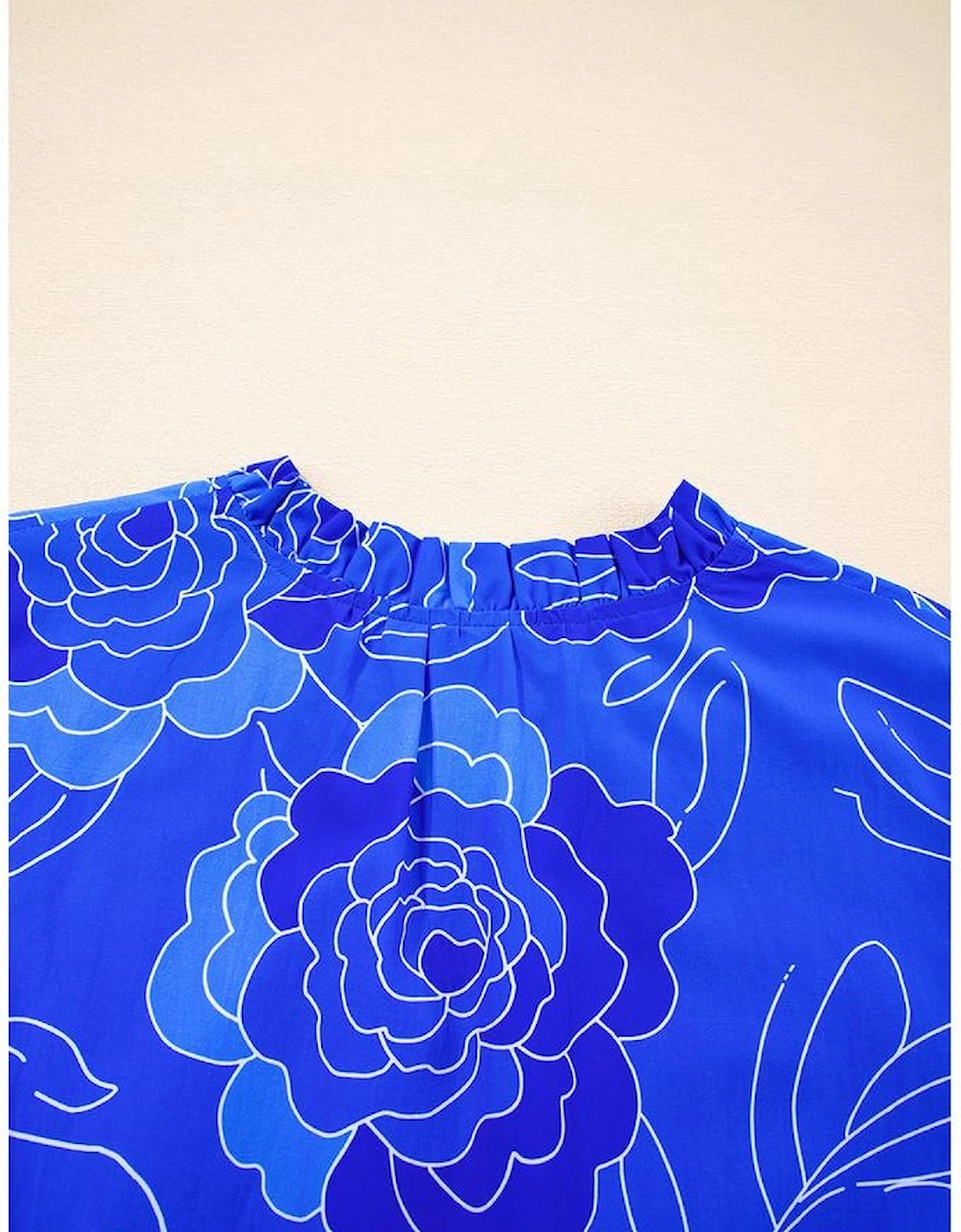 Blue Floral Ruffled Hem V Neck Short Sleeve Flowy Mini Dress