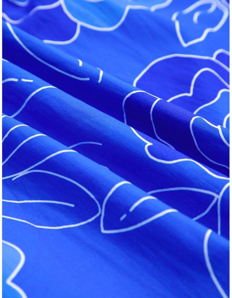 Blue Floral Ruffled Hem V Neck Short Sleeve Flowy Mini Dress