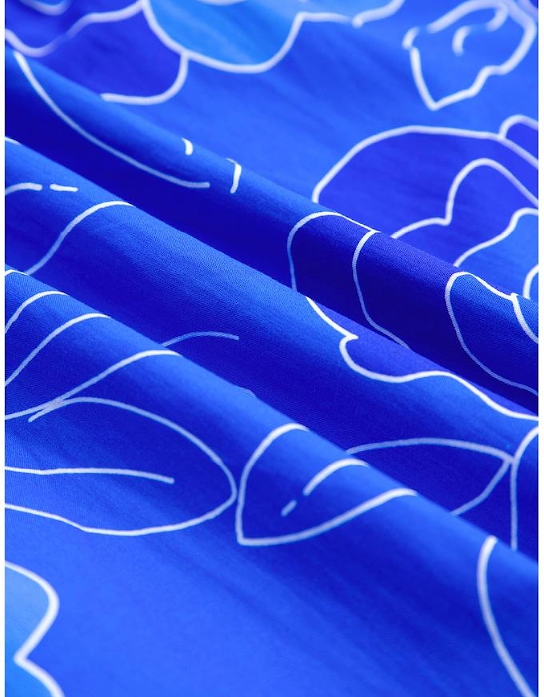 Blue Floral Ruffled Hem V Neck Short Sleeve Flowy Mini Dress