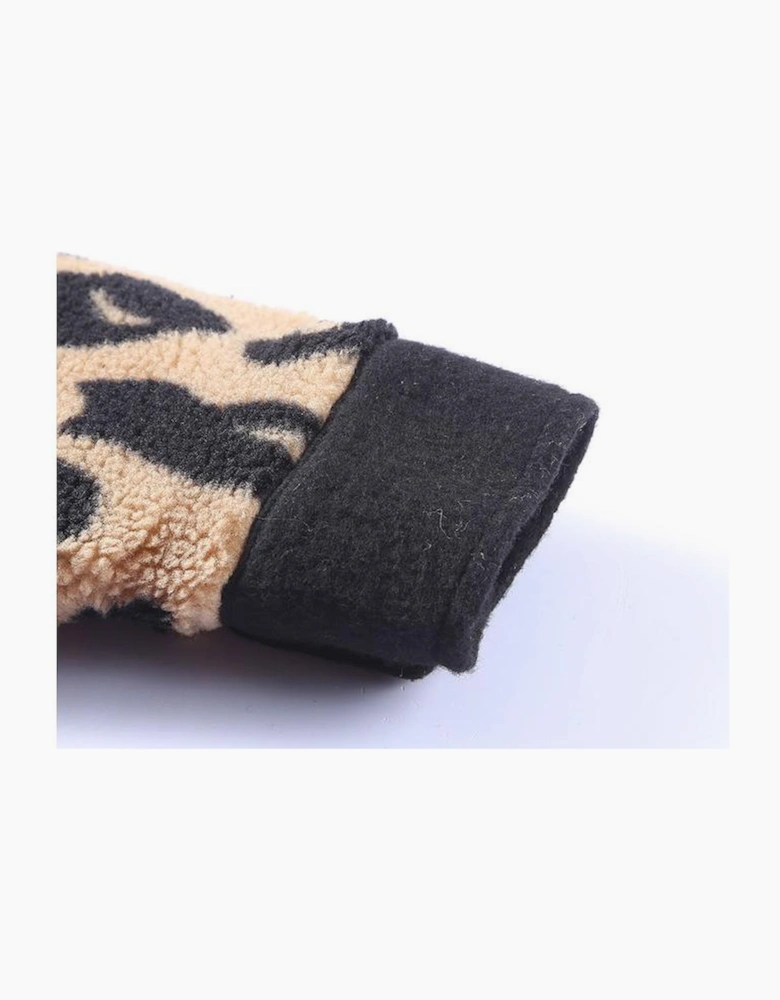Black Contrast Trimmed Leopard Teddy Shacket
