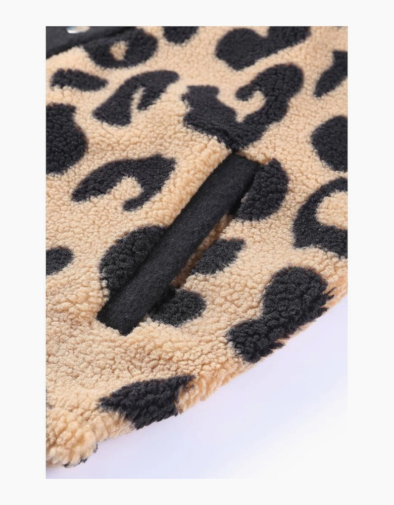 Black Contrast Trimmed Leopard Teddy Shacket