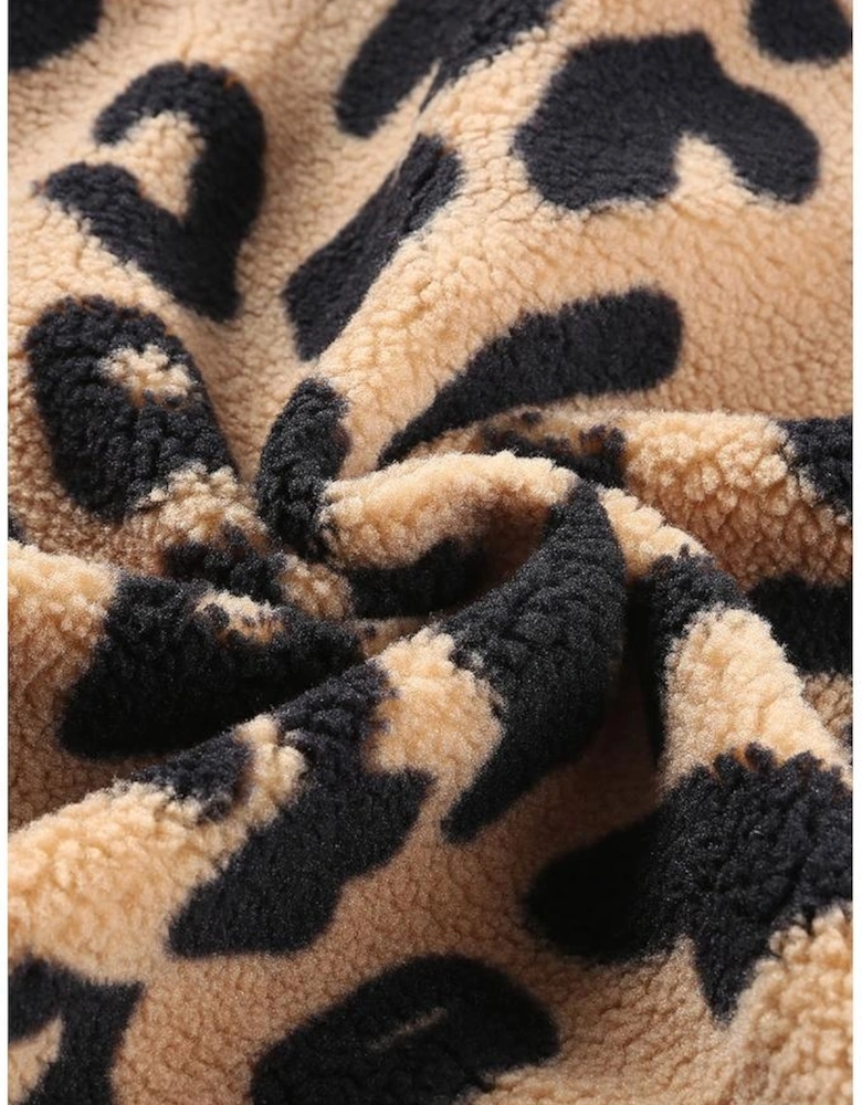 Black Contrast Trimmed Leopard Teddy Shacket