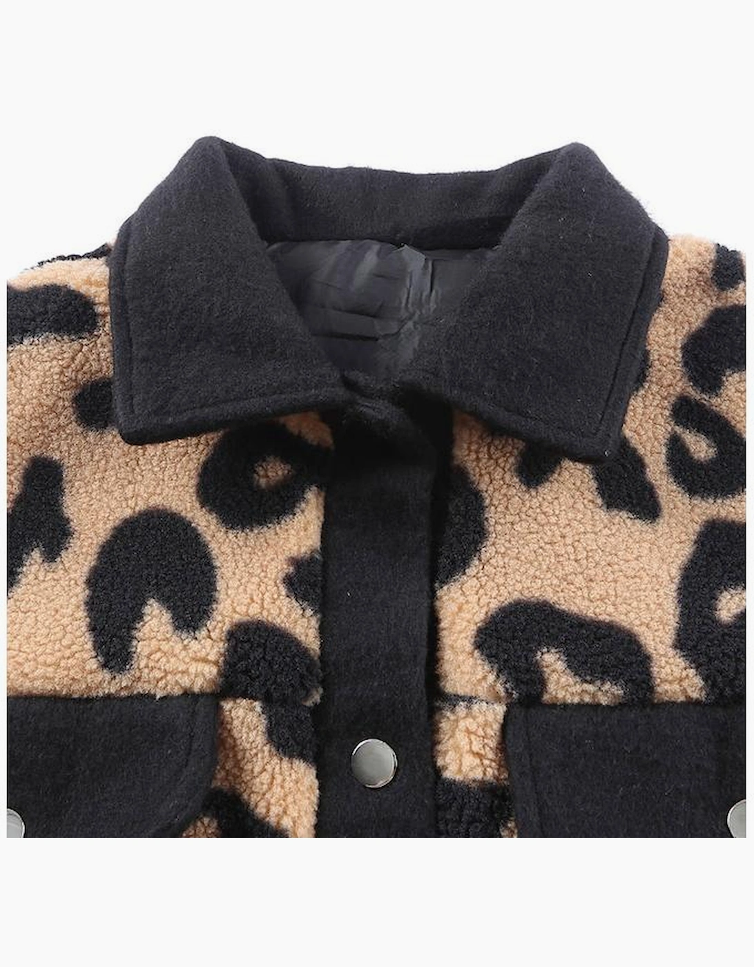 Black Contrast Trimmed Leopard Teddy Shacket
