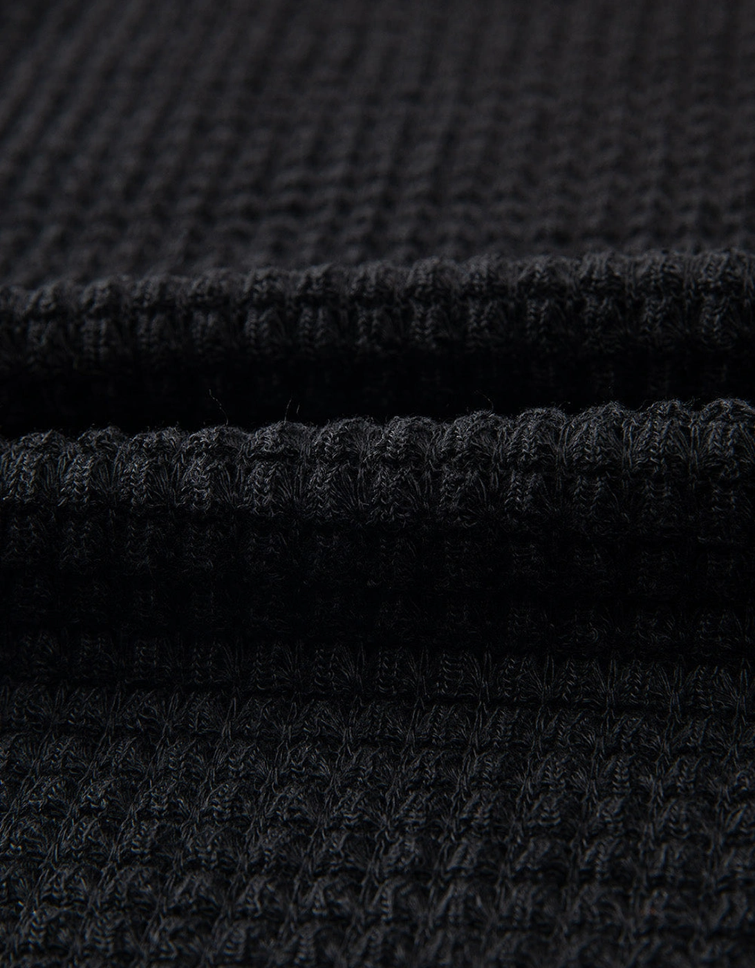 Black Waffle Knit Drop Shoulder Long Sleeve Top