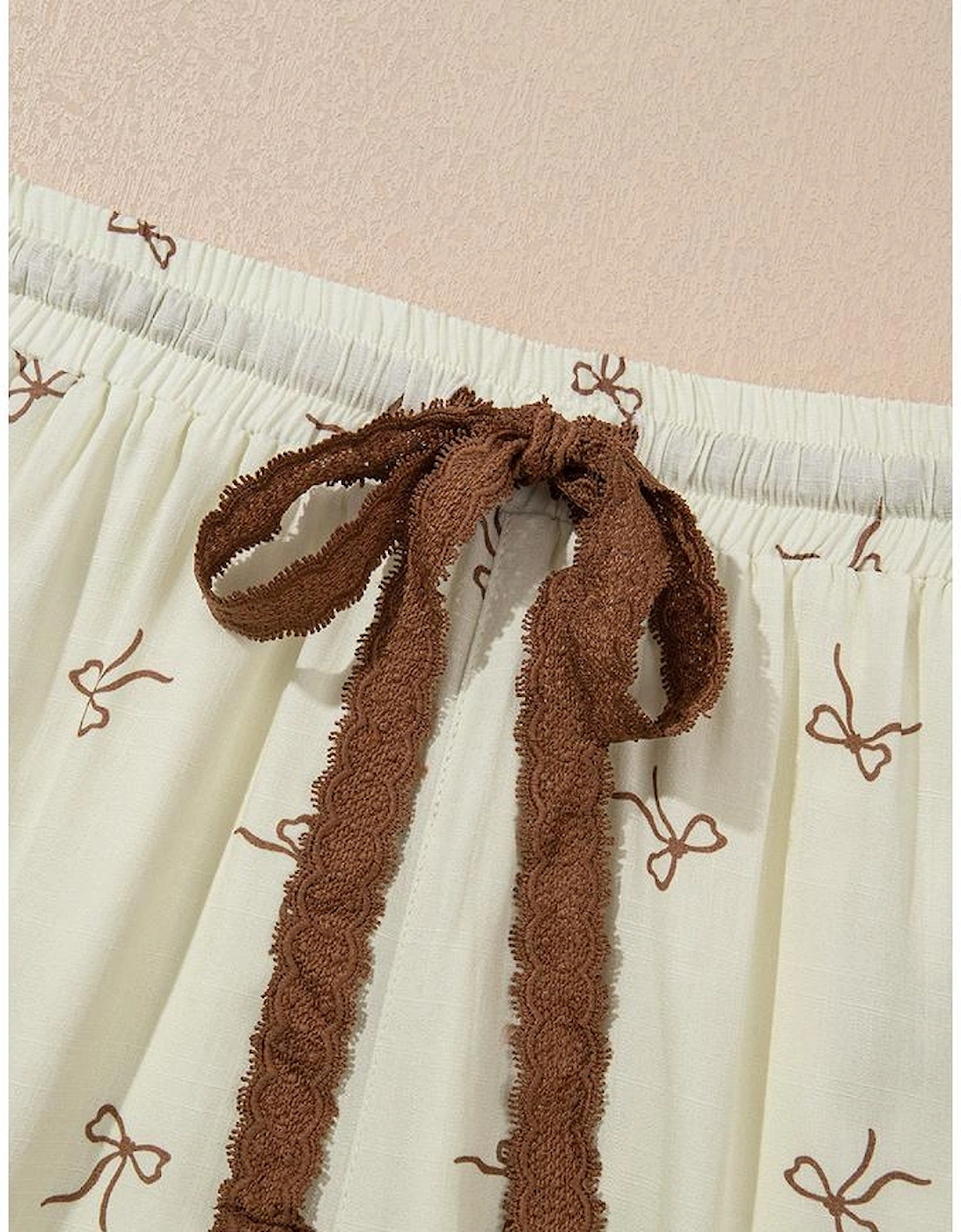 White Bow Print Lace Drawstring Casual Shorts