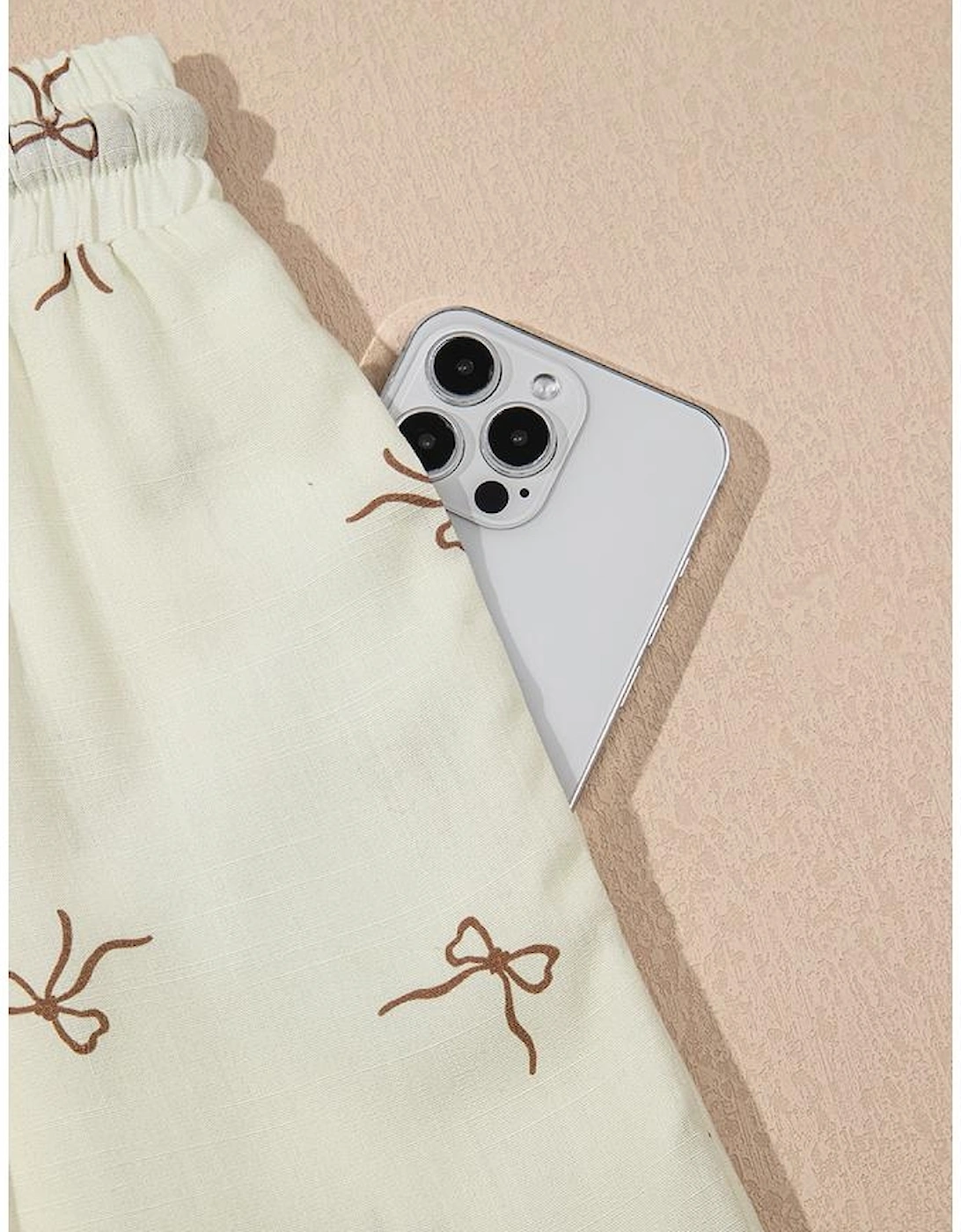 White Bow Print Lace Drawstring Casual Shorts