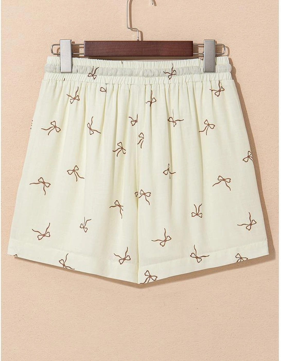 White Bow Print Lace Drawstring Casual Shorts
