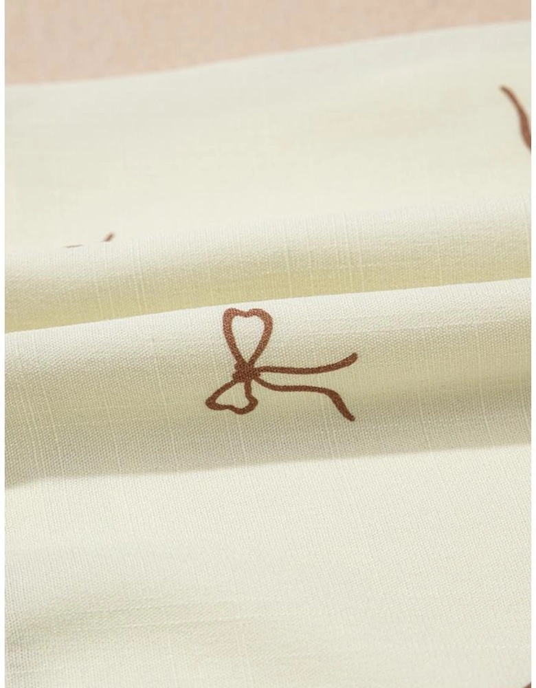 White Bow Print Lace Drawstring Casual Shorts