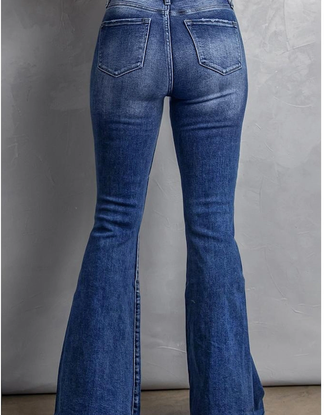 Dark Blue Plus Size Stitching Washed Flare Jeans