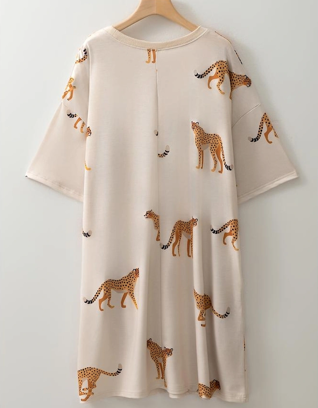 Apricot Plus Size Cheetah Print Side Pockets T Shirt Mini Dress