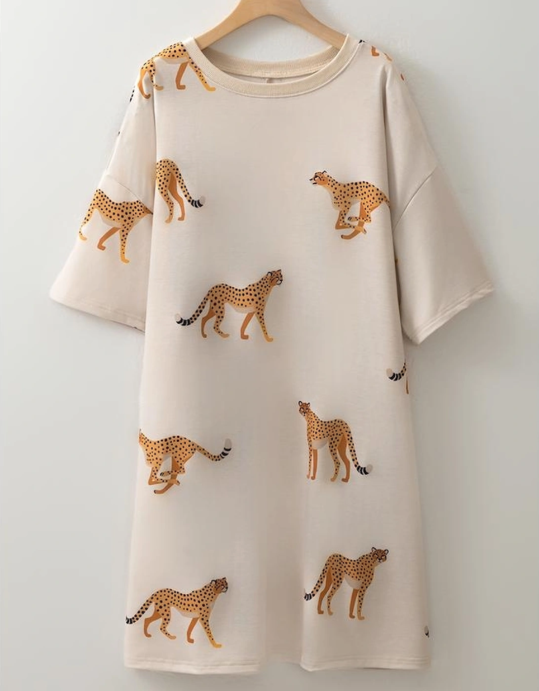 Apricot Plus Size Cheetah Print Side Pockets T Shirt Mini Dress