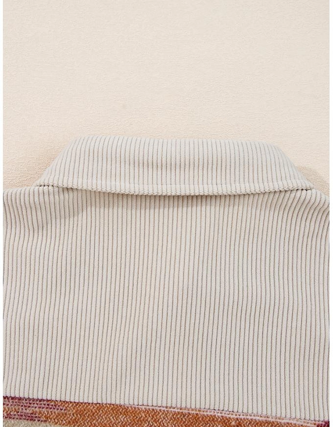 Multicolour Western Aztec Striped Patchwork Double Flap Pocket Raw Hem Shacket