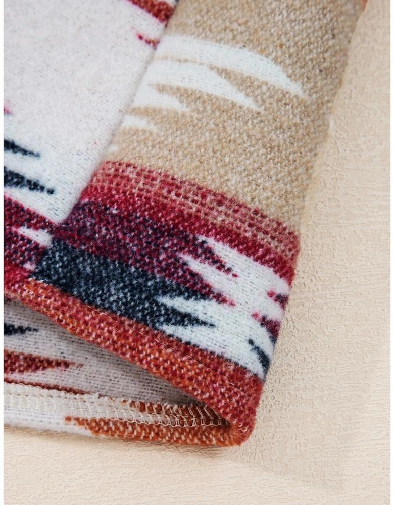 Multicolour Western Aztec Striped Patchwork Double Flap Pocket Raw Hem Shacket