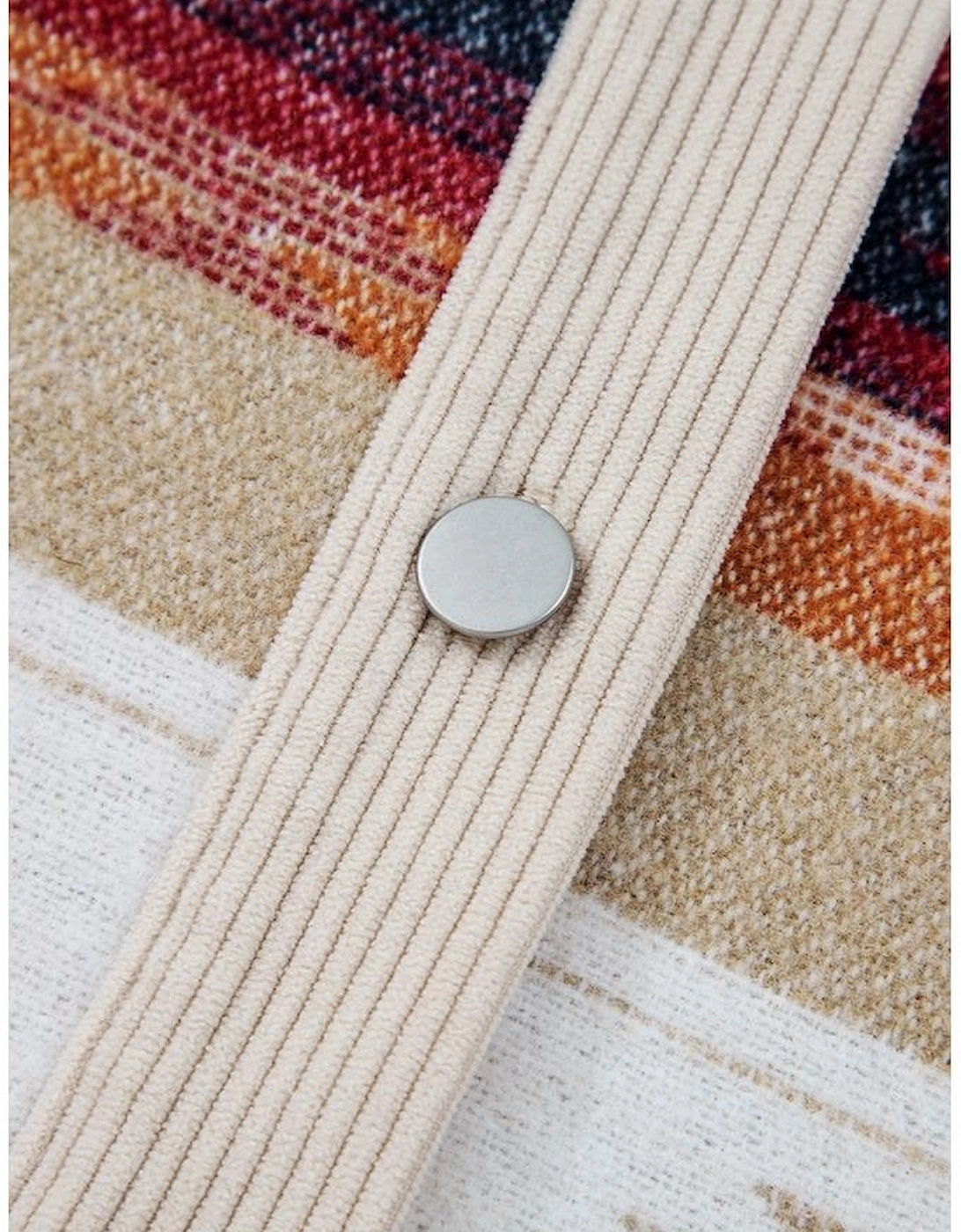 Multicolour Western Aztec Striped Patchwork Double Flap Pocket Raw Hem Shacket